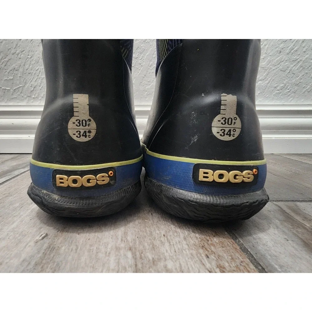 Bogs Neo Classic GEO Green Waterproof Snow Rain Boots Black Pull Sz 10